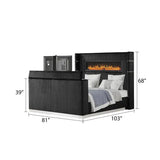 Modern 4-Piece King Bedroom Set with Fireplace Headboard and TV Stand Footboard