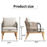 EBELLO 2PCS Living Room Casual Wooden Hand Braided Rope Armchair