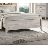 Queen Size Bed with Headboard, Shelves, and Lighting in White Wash Finish