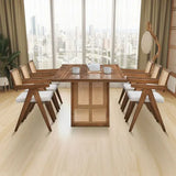 rectangular wavy dining table set, one wooden dining table and six chairs, modern living room