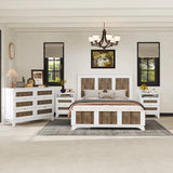 Bedroom Sets, Queen Size Farmhouse Platform Bed with Wooden Strip Stickers Decoration