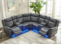 Power Recliner Sectional Sofa Couches With LED Light For Living Room, Reclining Couch Sets