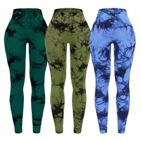 3 Piece Workout Leggings Sets for Women High Waisted Tie Dye Gym Scrunch Butt Lifting Seamless Yoga