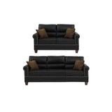 Living Room Furniture Black Bonded Leather 2pc Sofa Set