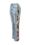 winter fashion print color matching denim jeans