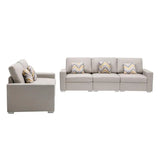 Beige Linen Fabric Sofa and Loveseat Living Room Set with Cushions