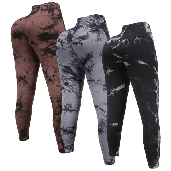 3 Piece Workout Leggings Sets for Women High Waisted Tie Dye Gym Scrunch Butt Lifting Seamless Yoga