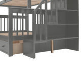 Stairway Twin-Over-Full Bunk Bed with Drawer, Storage and Guard Rail for Bedroom