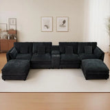 U-Shaped Sectional Cloud Sofa for Living Room, 144" Comfy Modular Couch with Movable Ottoman, Modern