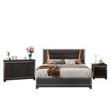 3-Pieces Bedroom Sets Queen Size Upholstered Bed with LED Lights, Nightstands and Dresser