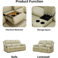 Leather Recliner Sofa Set, Leather Reclining Sofa Set for Living Room Furniture Sets,Beige Recliner Couch Set