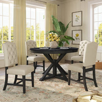 Style Dining Table Set with Extendable Table and 4 Upholstered Chairs for Dining Room