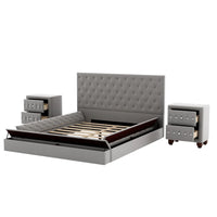 Bedroom Set Full Size Upholstery Low Profile Storage Platform Bed with Two Upholstery Nightstands,Gray