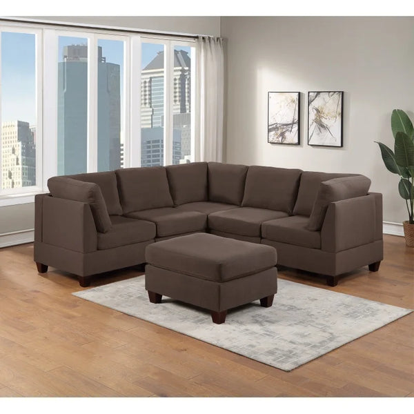 Living Room Furniture Corner Sectional Couch Grey Linen Like Fabric 3x Corner Wedge 2x Armless Chairs