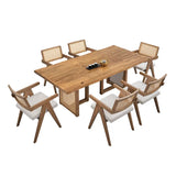 rectangular wavy dining table set, one wooden dining table and six chairs, modern living room