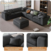 Sofa Couch Set, Modern Convertible U Shaped Sectional Couch Large 7 Seater Chenille Corner Sofa with Ottoman