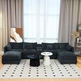 U-Shaped Sectional Cloud Sofa for Living Room, 144" Comfy Modular Couch with Movable Ottoman, Modern
