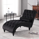 Button-Tufted Upholstered Chaise Lounge Chair with Pillow for Bedroom Living Room