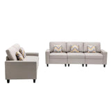 Beige Linen Fabric Sofa and Loveseat Living Room Set with Cushions