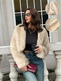 Fall/Winter Women's Fashionable Elegant Minimalist Burgundy Long Sleeve Short Faux Fur Coat, New Arrival