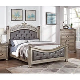 Antique Silver California King Size Bed with Tufted Faux Leather