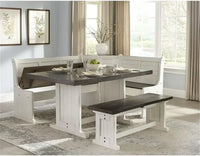 Wood Kitchen Corner Breakfast Dining Nook Set with Hidden Storage in Off White Dark Brown