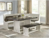 Wood Kitchen Corner Breakfast Dining Nook Set with Hidden Storage in Off White Dark Brown
