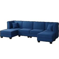 Recliner Living Room Sofas Sectional Couch Luxury Ottoman Floor U Shaped Sofa,Dark Blue Livingroom Sofa Set Furniture