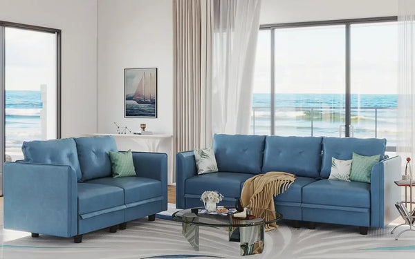 Sectional Sofa Set Convertible Loveseat and Chaise Couch Sleeper with Storage Seats for Living Room