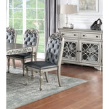 Silver / Grey Finish 7pc Dining Set Table,  Chairs Rubber wood Intricate Design Tufted back Cushion