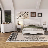 Style Bedroom Sets, Queen Size Platform Bed Storage Nightstand and Dresser with Metal Handle, White