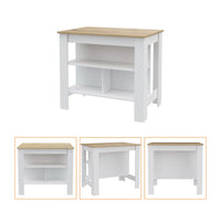 2-Piece Kitchen Set, Kitchen Island and Wall Cabinet , White and Light Oak board
