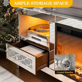 TV Stand for 23-65+ Inch TVs, Silver Glitter TV Stand with LED Light, Modern