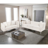 2 Piece Modern Velvet Living Room Set with Sofa and Loveseat,Jeweled Button Tufted Copper Nails Square Arms