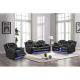 Power Recliner Sofa Set 3PC Faux Leather Black
