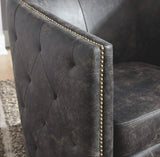 Ashley Brentlow Tufted Barrel Accent Swivel Chair, Distressed Black