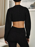 Womens 2 Piece Outfits Long Sleeve Button Cropped Cardigan High Waist Flared Pants Knit Workout