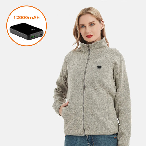 Women's Heated Fleece Jacket Full Zip with Battery Pack Heating Zones Winter