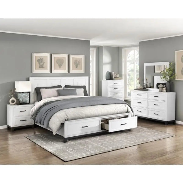 California King Platform Bed with Storage Drawers, Wooden Bedroom Furniture, 1 Piece, Stylish