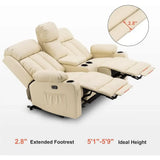 White Loveseat Recliner with Ottoman, Heat, Massage, and Power Recline for Living Room