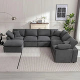 Sofa Couch Set, Modern Convertible U Shaped Sectional Couch Large 7 Seater Chenille Corner Sofa with Ottoman