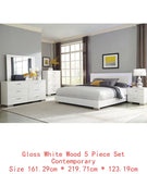 5-Piece King Bedroom Set in White High Gloss Finish