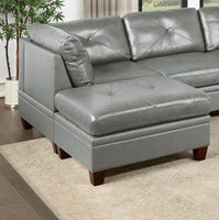 Genuine Leather Sectional Sofa Chair Ottomans 6pc Set Grey Tufted Couch Living Room Furniture