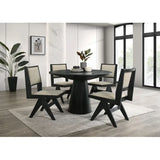 5pc Black Dining Set Gray Upholstery Table w 4x Side Chairs 48" Round Dining Table