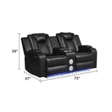 Power Recliner Sofa Set 3PC Faux Leather Black
