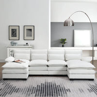 Modern U-shaped Sectional Sofa with Waist Pillows,6-seat Upholstered Symmetrical Sofa Furniture,Sleeper Sofa Couch