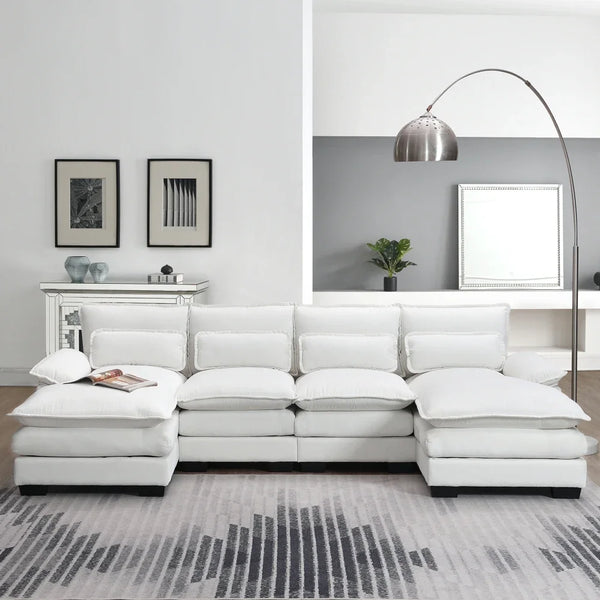 Modern U-shaped Sectional Sofa with Waist Pillows,6-seat Upholstered Symmetrical Sofa Furniture,Sleeper Sofa Couch