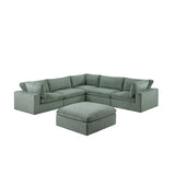 Sectional Set Corduroy Upholstery Couch 3x Corner wedge, 2x Armless Chairs 1x Ottoman Living Room Furniture