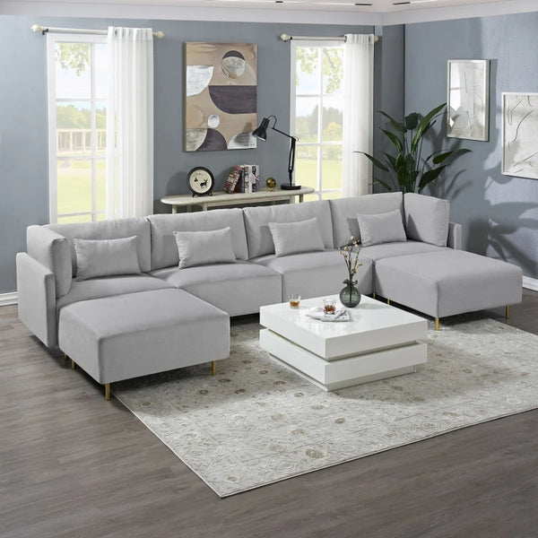 Modern Luxury Sectional Sofa Couch Quality Upholstery U / L Shape Sofa Golden Metal Leg
