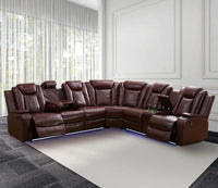 Power Recliner Sofa Sectional Couches with LED Light for Living Room,Leather Reclining